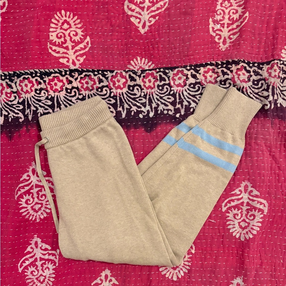 Sail to Sable Beige Joggers with Light Blue Stripes